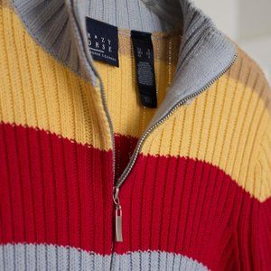 Multi-colored striped zip up sweater